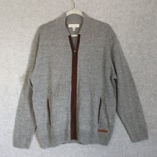 Joseph Abboud Mens Wool Blend Full Zip Up Cardigan M Gray Leather Trim Academia