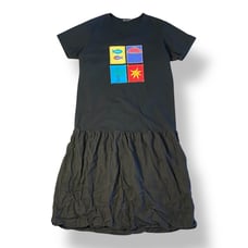 Johnny Was Vintage 90s Black Cotton Linen Fish Beach T-Shirt Dress Size L Boho