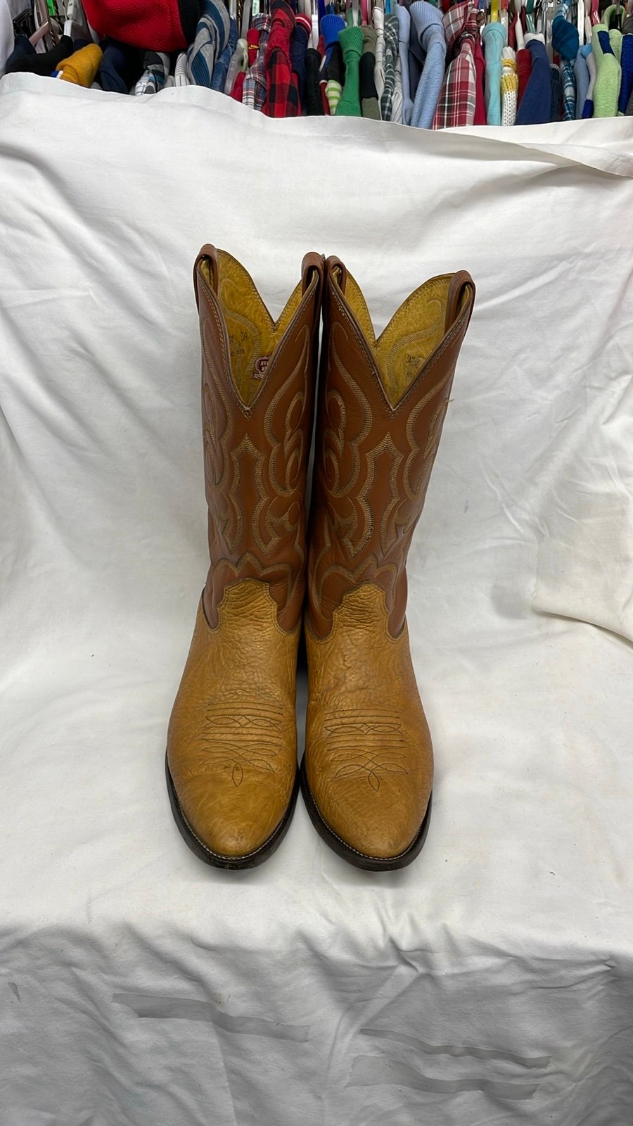 Nocona two toned leather western cowboy boots made in USA sz 14.