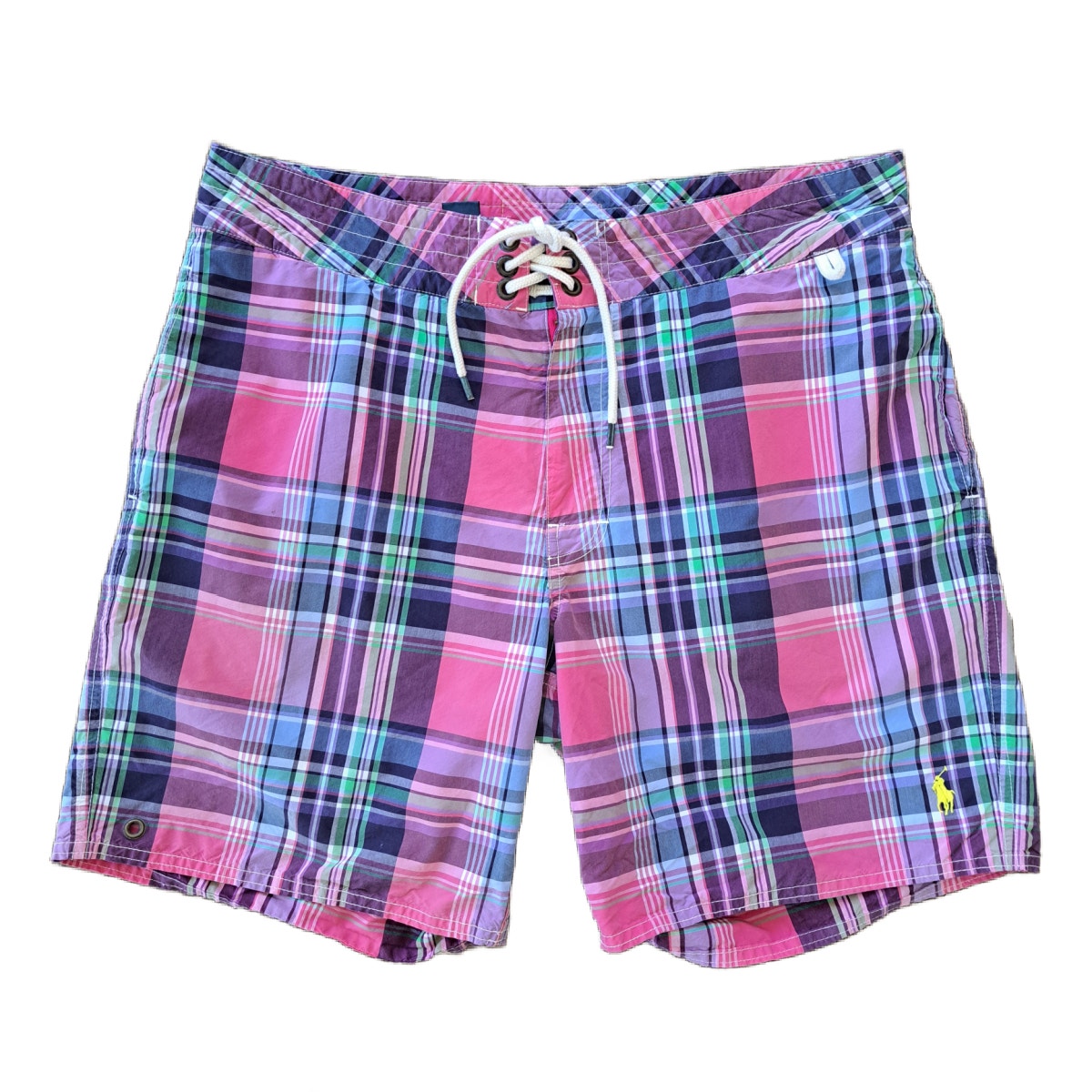 POLO Ralph Lauren Preppy Plaid Men's Swim Trunks Pink Blue Board Short Madras