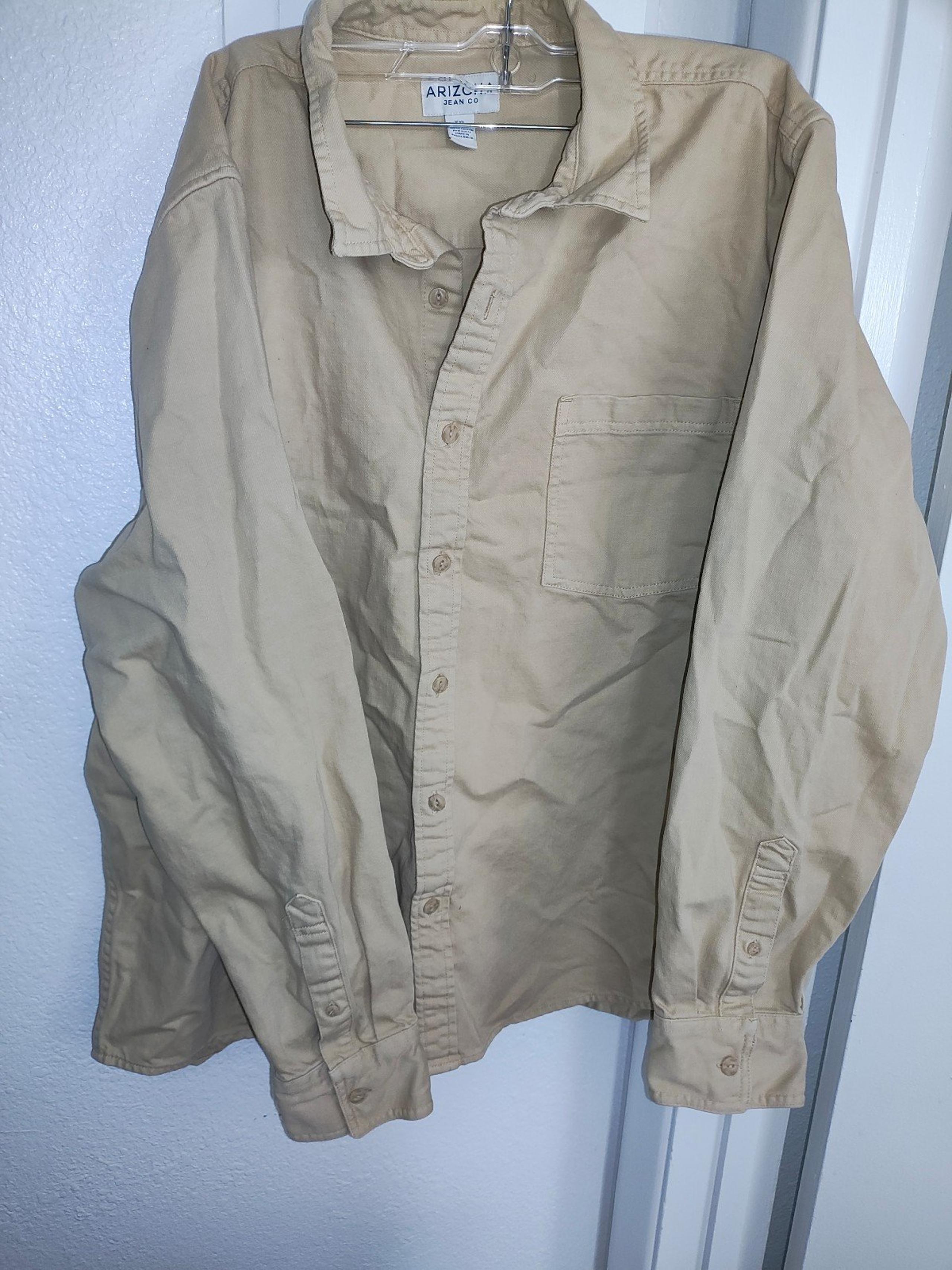 Arizona Jean Co XXL Shirt Khaki Button Up Long Sleeve Western Wear Cowboy Casual