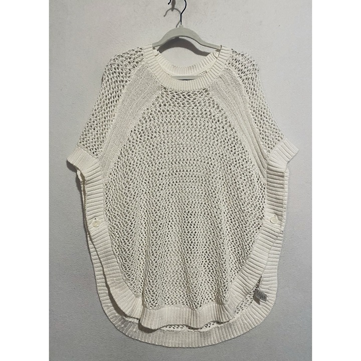 Talbots Poncho Sweater Womens Large White Open Knit Beachy Cover Up Boho