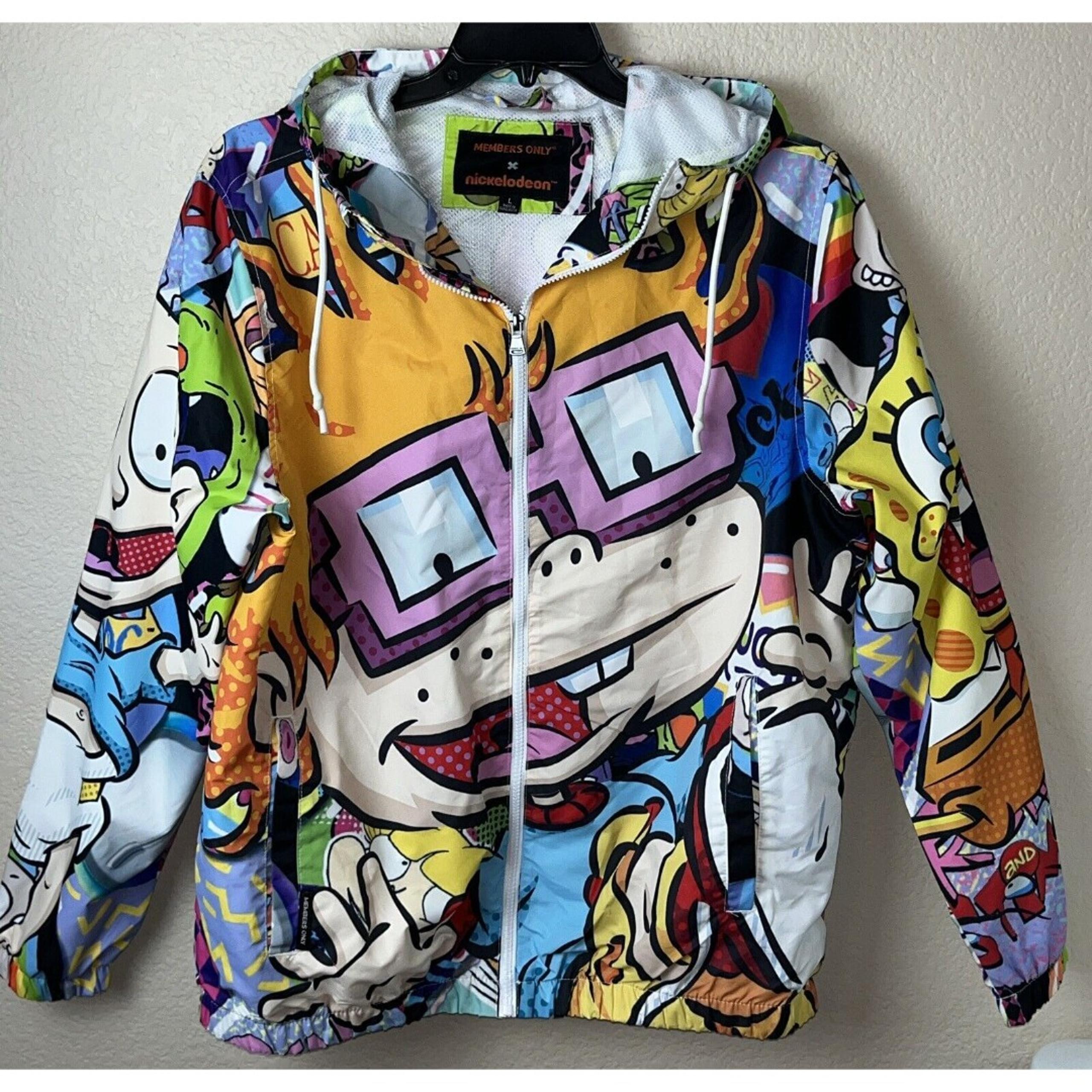 Members Only Jacket Nickelodeon Rugrats Men' Size L Hooded ZipUp Windbreaker