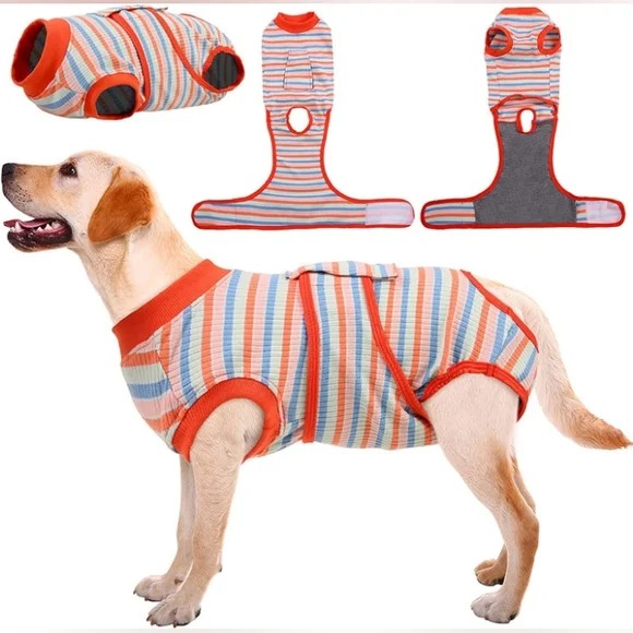 Kuoser Suitical Suit for Dogs & Cats Pet Surgery Recovery Onesie Stripes Large