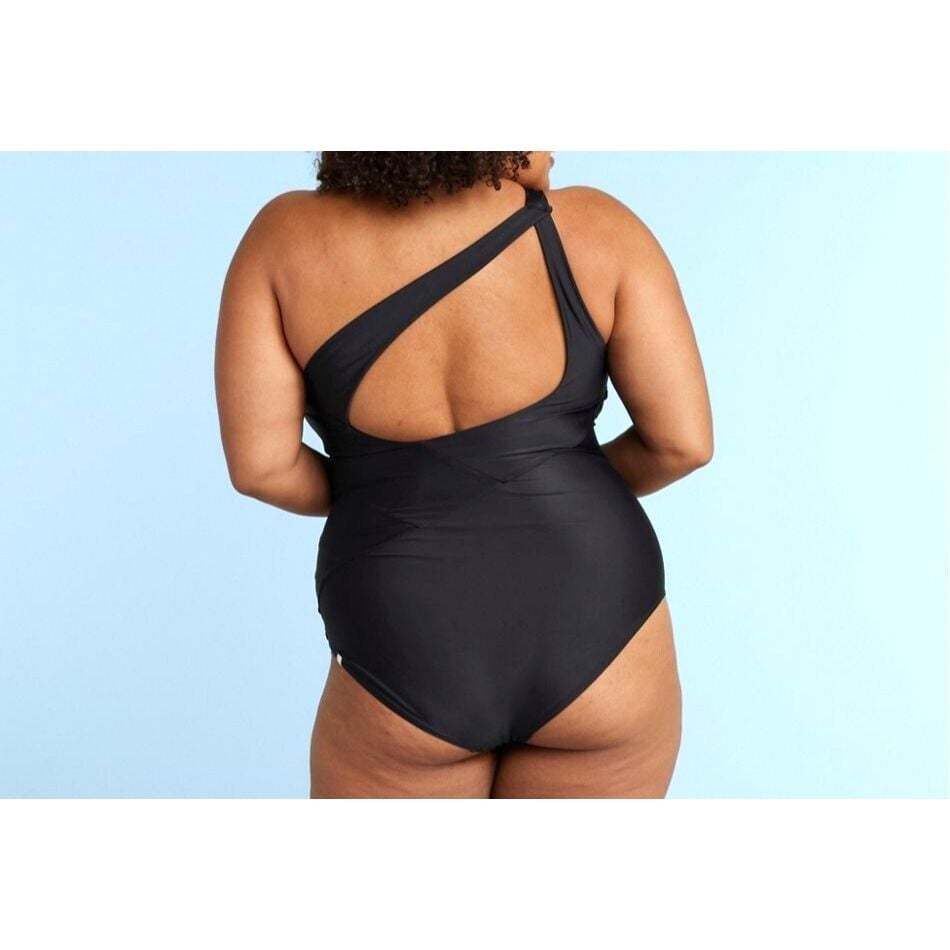 Summersalt Ruched Sidestroke One Piece Swimsuit Women 22 NWOT One shoulder Black