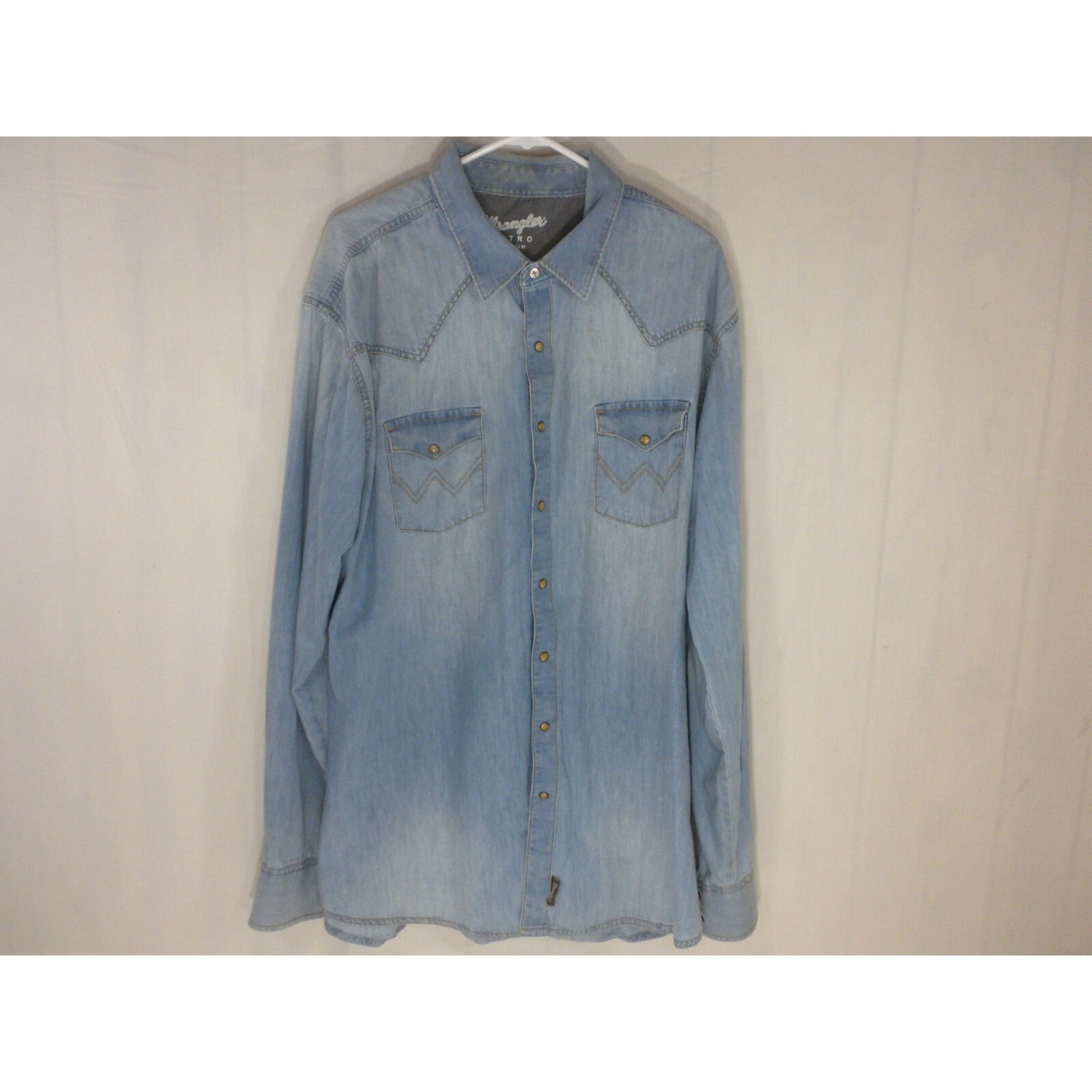 Wrangler Retro Shirt Mens 2XT Blue Chambray Denim Pearl Snap Western Cowboy