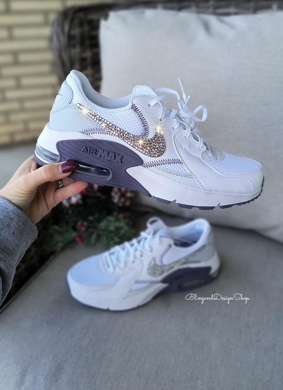 Nike Air Max Excee Womens Purple White Sneakers Shoes Customized with Crystals 7