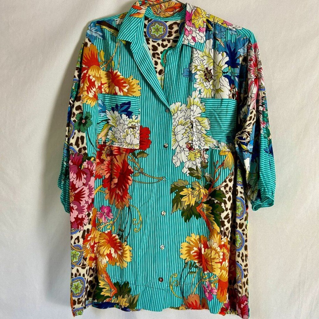 Johnny Was Floral Top Button up L 3/4 Sleeve (No Tags)