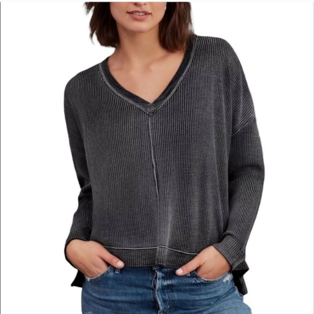 Anthropologie Pilcro Moira Charcoal Burnout Waffle Knit Pullover Sweater