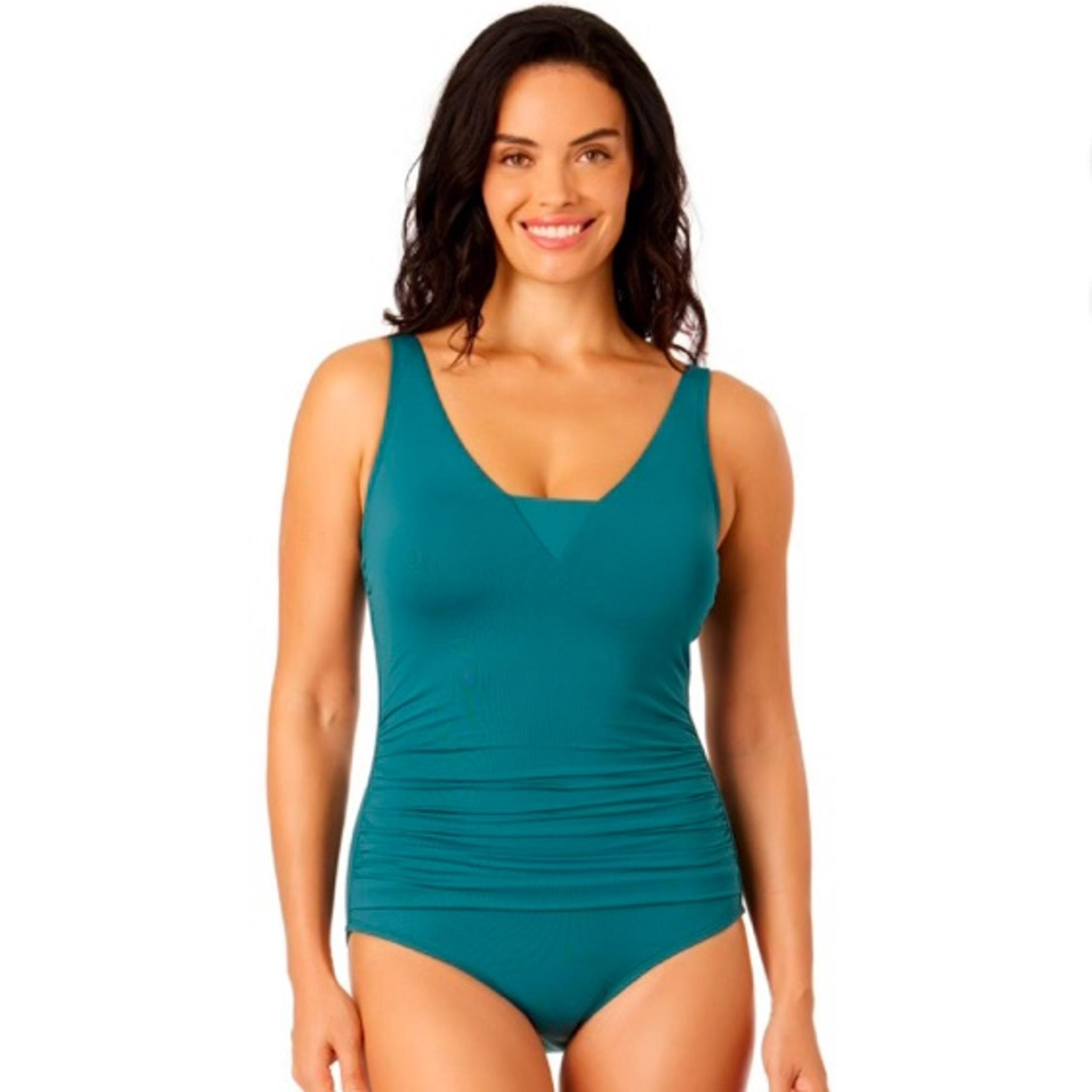 Lands End Ladies Swimsuit Green Small NWT Ruched One Piece Grecian V Neck