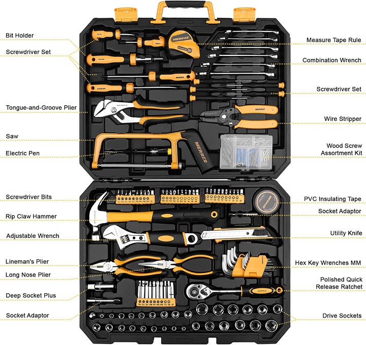 198 Piece Home Repair Tool Kit l Household Hand Tool-R2SAD