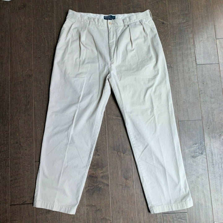 Polo Ralph Lauren Classic Chino Andrew Pant Pleated Cotton Beige 38x30 NWOT