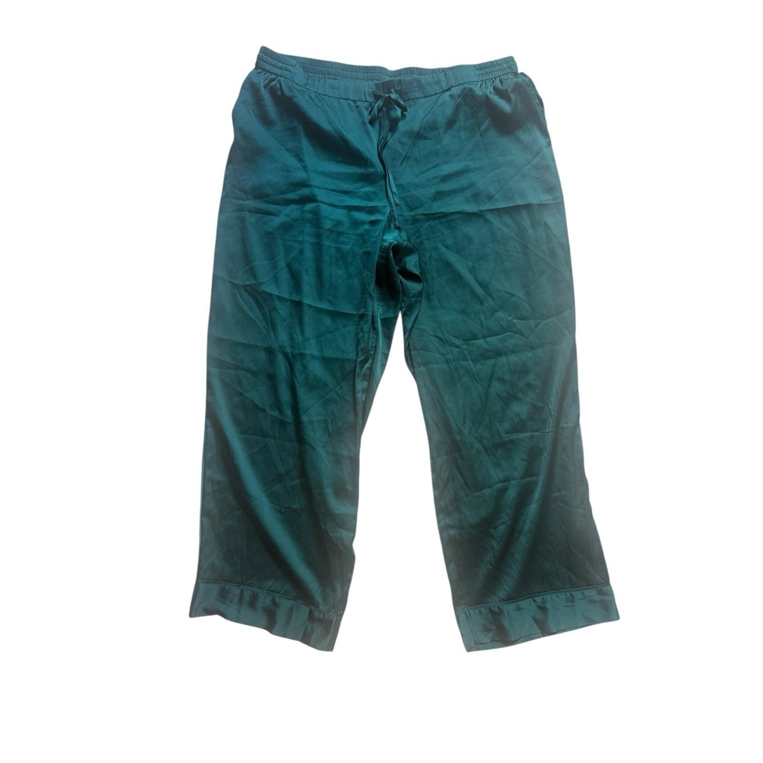 Soma Women's Satin Wide Leg XL Forrest Green Drawstring Pajama Pants w/ Pockets