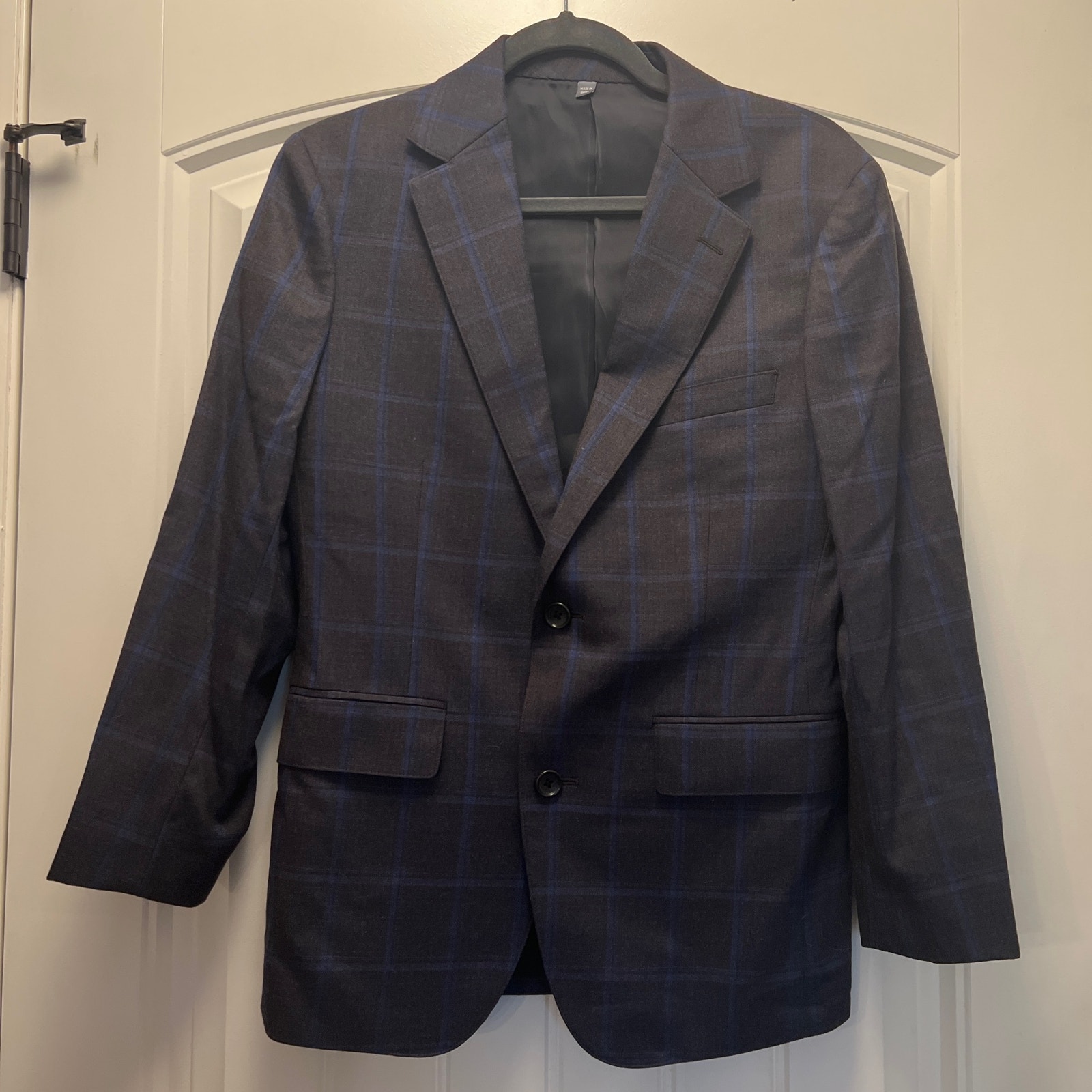 Bonobos Men’s Slim Fit Wool Two Button Plaid Blazer Suit Size 36S Gray Blue