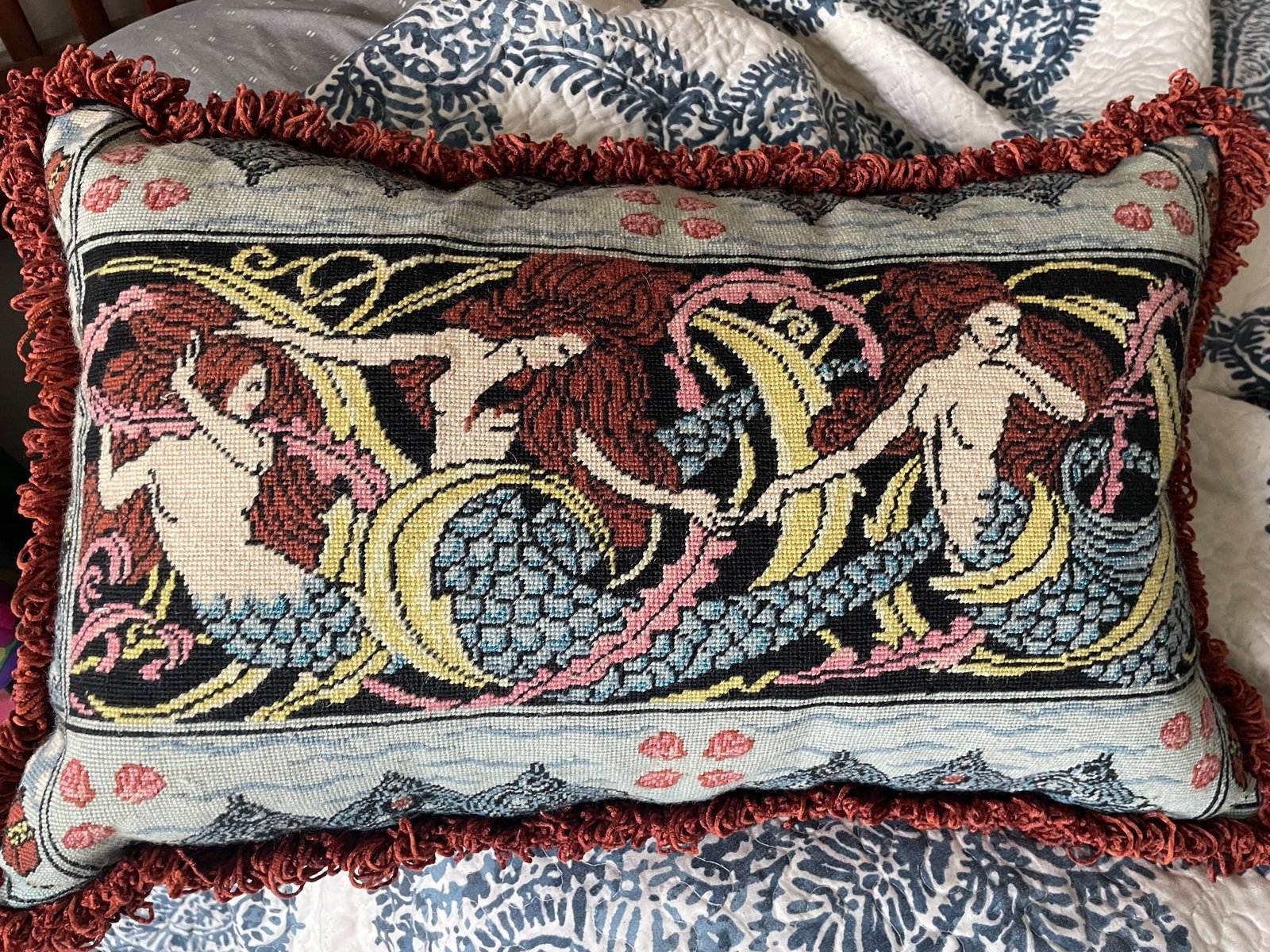 Romantic Mermaids Needlepoint Pillow 22X14