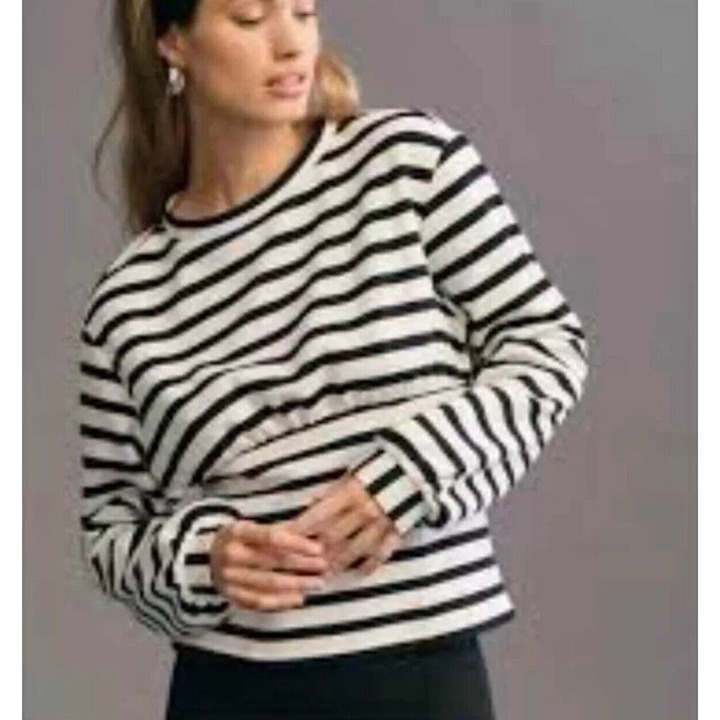 Anthropologie Maeve Corset Waist Striped Sweatshirt Size Large