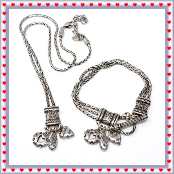 Brighton Vintage Toggle Bracelet Necklace Heart Charm Set