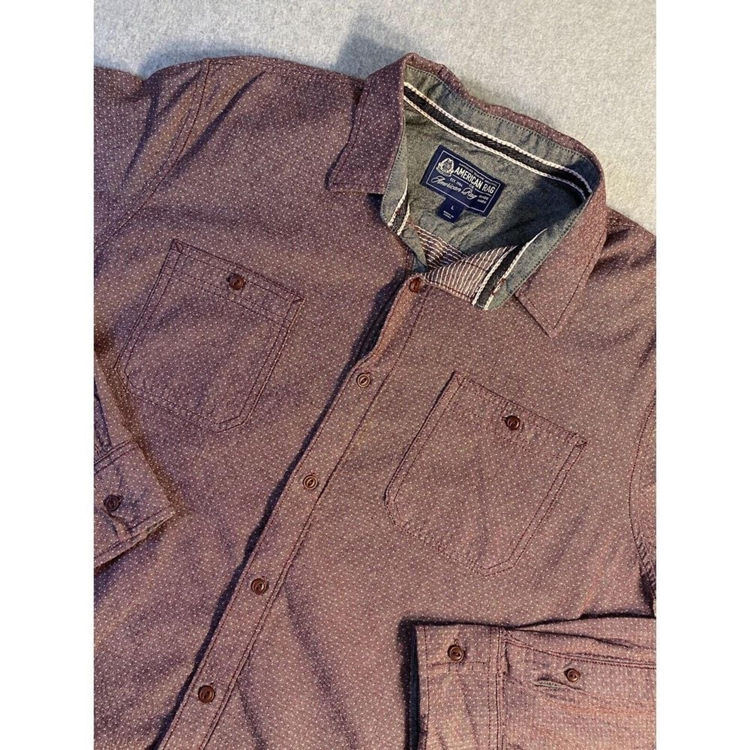 AMERICAN RAG Mens Burgundy Collared Classic Fit Cotton Dress Shirt Large