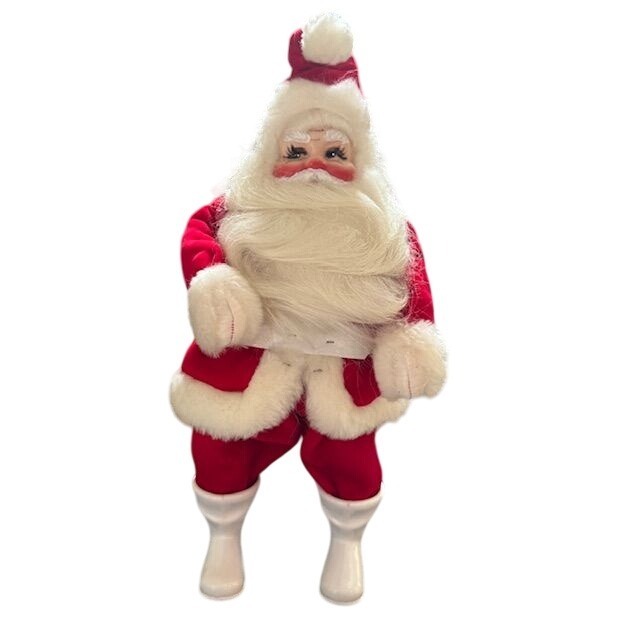 Vintage Santa Claus Figurine Red Suit White Fur Trim Plastic Boots & Beard Holid