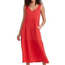 Marine Layer Corrine Cotton Sleeveless Maxi Dress Red Orange V Neck Large EUC
