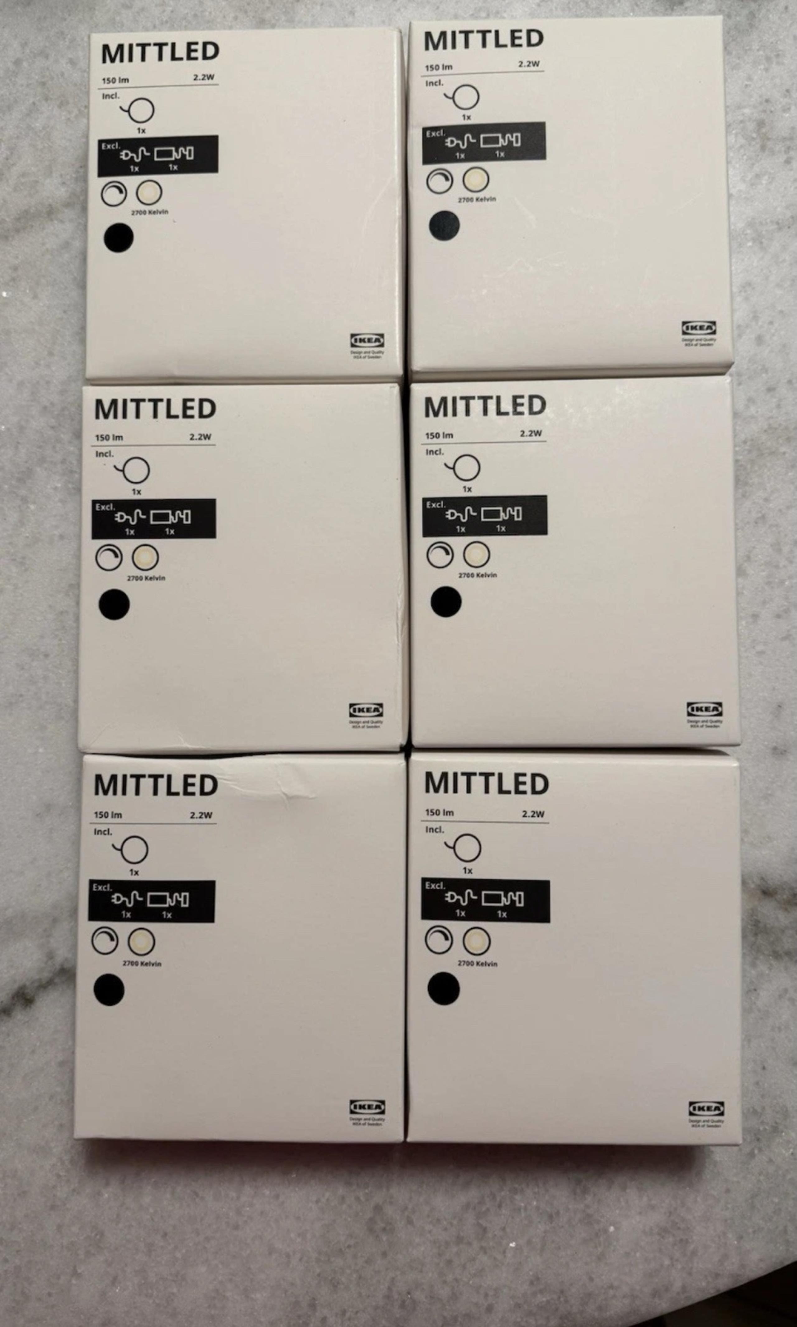 IKEA Mittled  Dimmable 3" LED Spotlight  Black 504.721.39  NEW, Set of 6