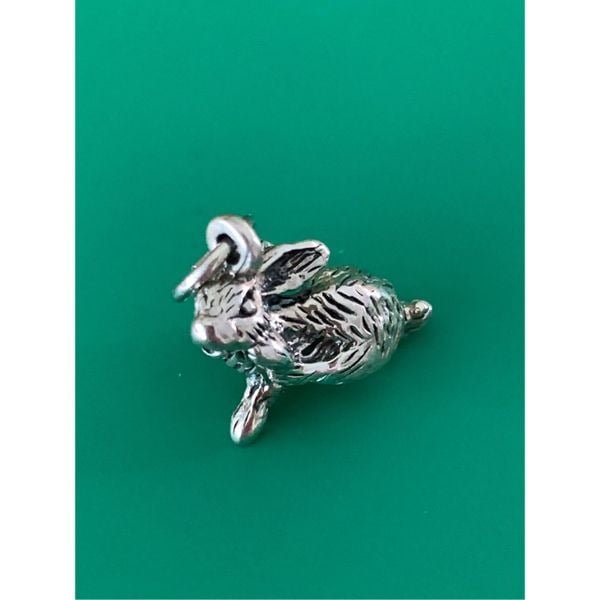 .925 Rabbit Scratching Sterling Silver Jewelry Charm #bunny #vintage