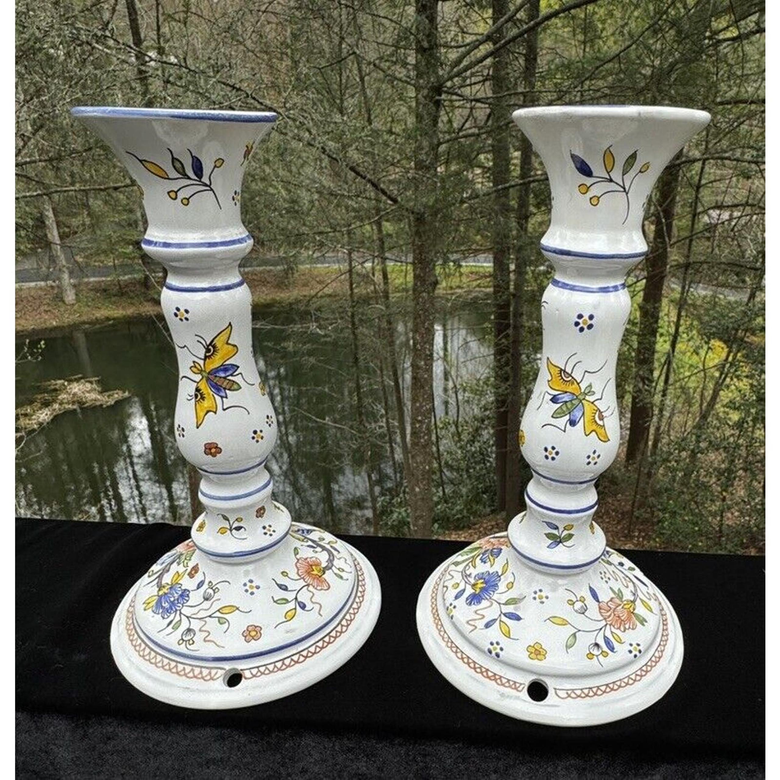 JECOR-ROUEN CORNE Fait Main Signed By Artist Candle Sticks France Signed!