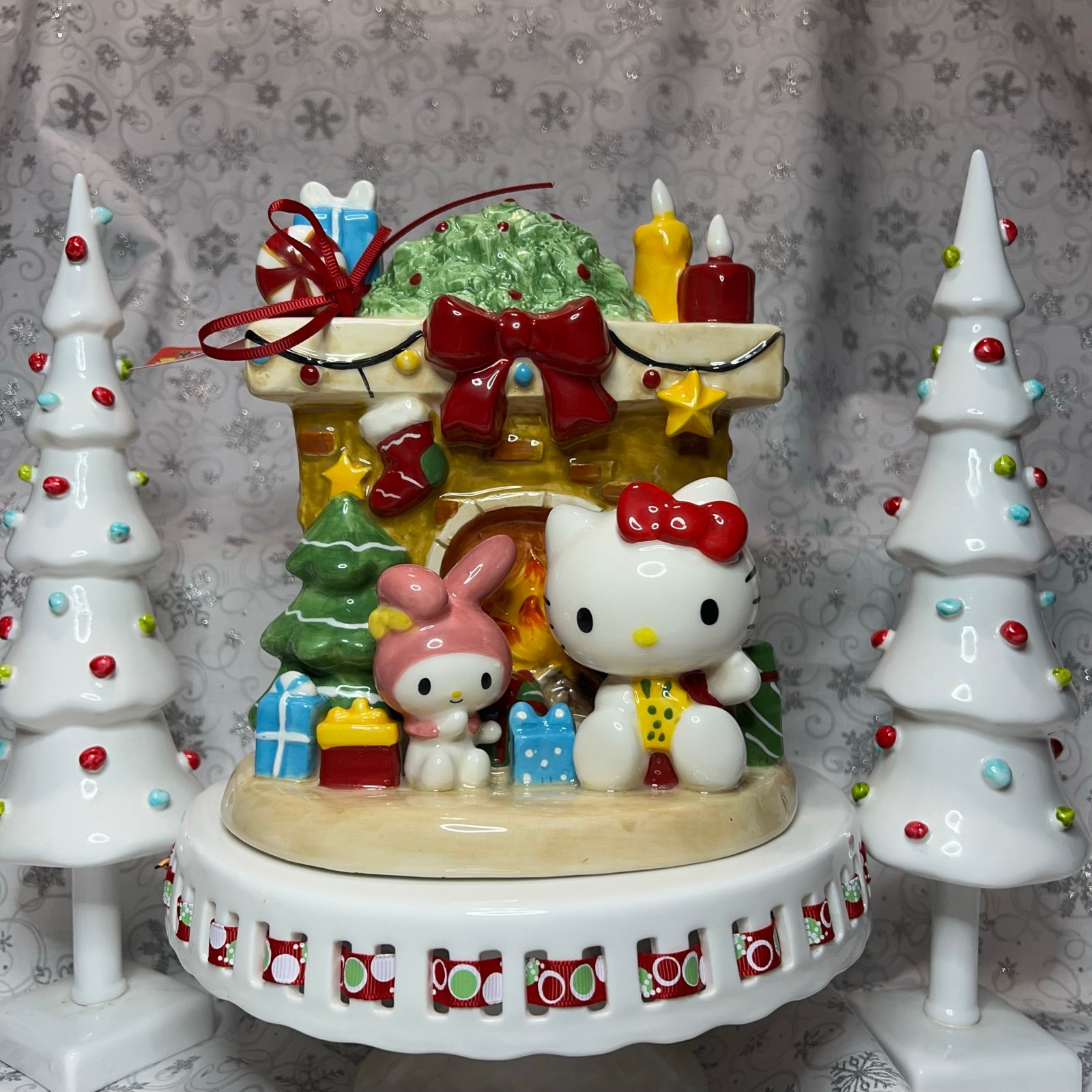 Blue Sky Clayworks Christmas Hello Kitty & My Melody Holiday Fireplace Figurine