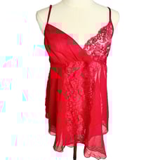 Vintage 80s Victoria's Secret Gold Label Babydoll Sheer Red Medium Coquette Sexy