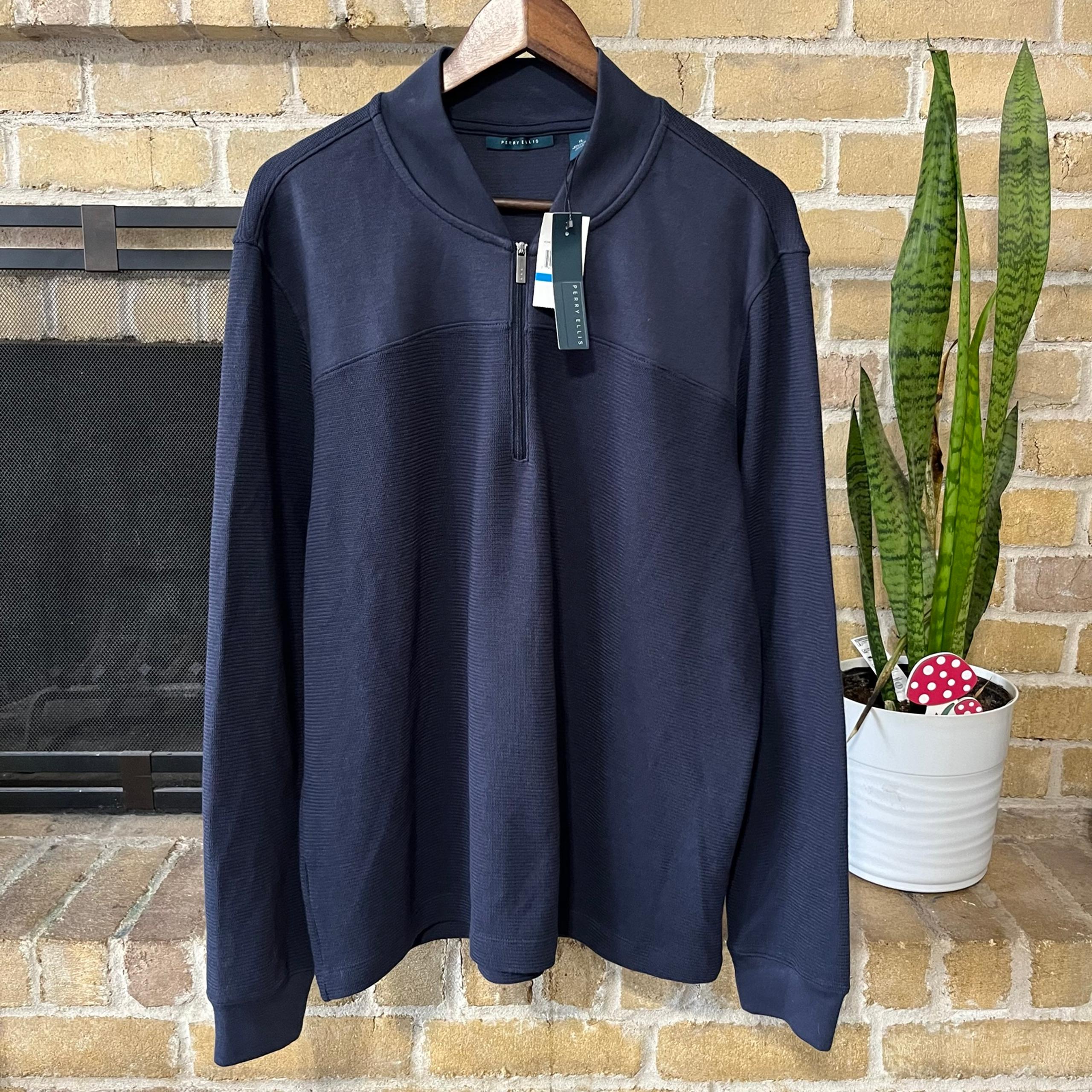 NWT Perry Ellis Mens Blue 1/4 Zip Pullover Sweatshirt Size XL
