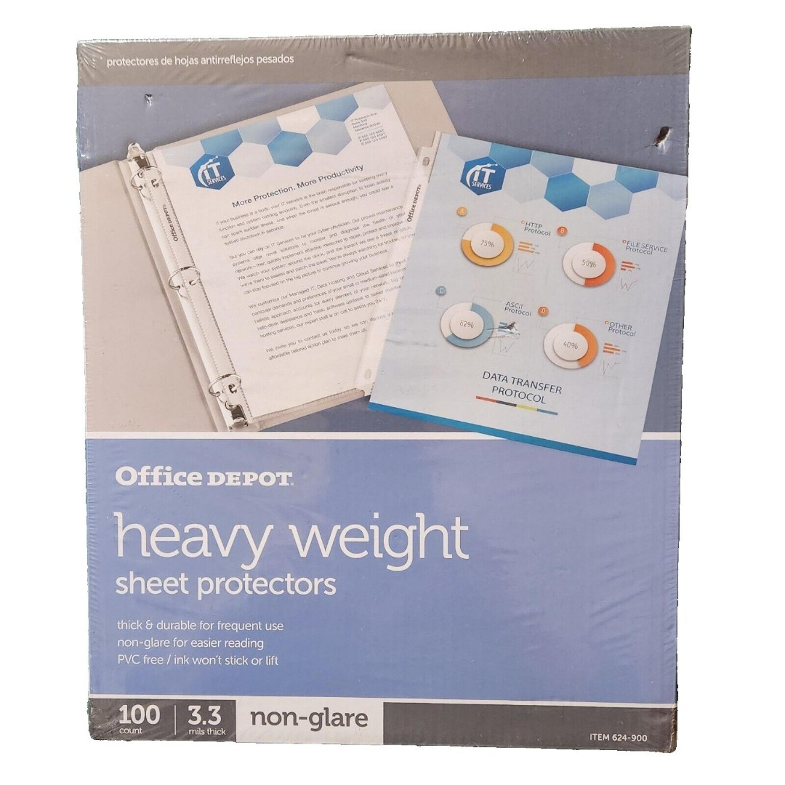Office Depot Heavyweight Sheet Protectors 8 1/2" x 11" Non-Glare 3.3mil 100Pk