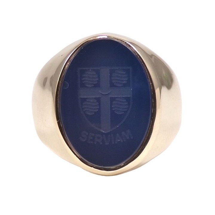 Solid 10K Yellow Gold Carved Cross Religious Serviam I Will Serve Ring Size 8