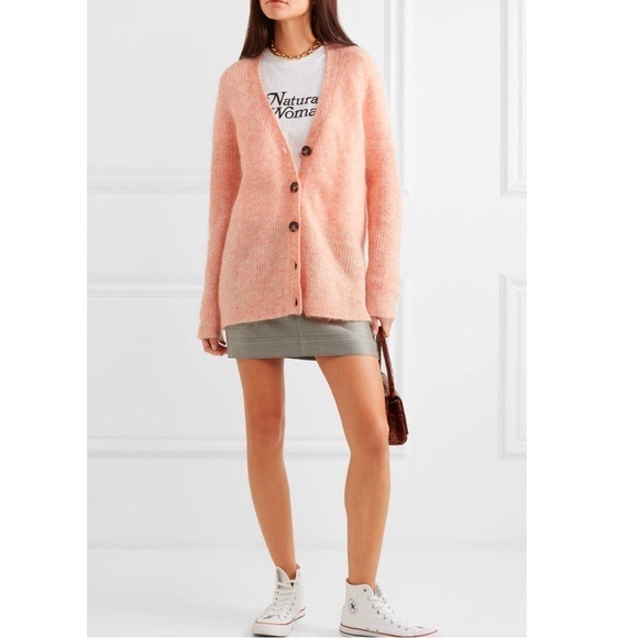 GANNI Calllahan Wool Mohair Long Pink Cardigan XL
