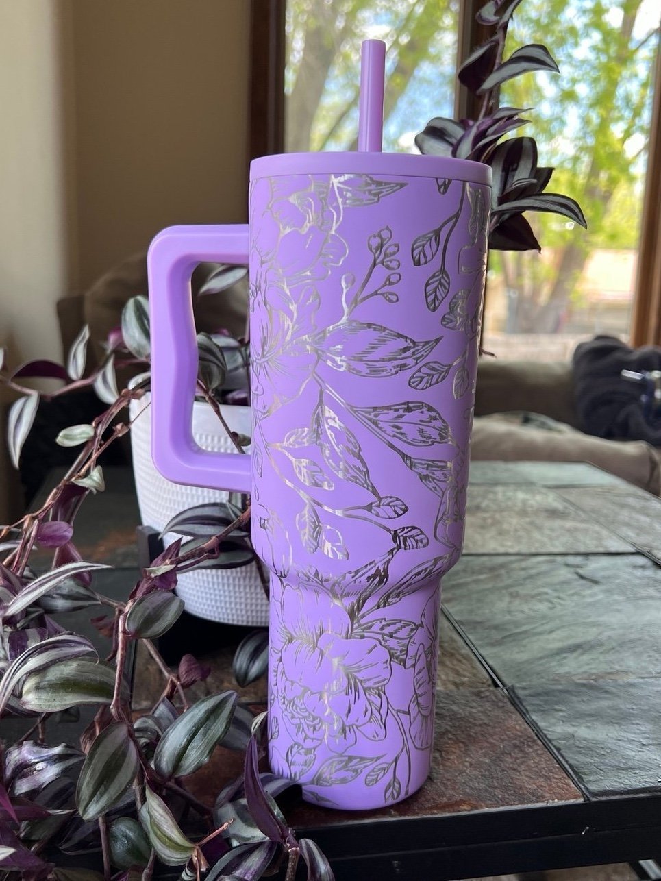 Simple Modern 40oz Electric Lavender Peonies Engraving