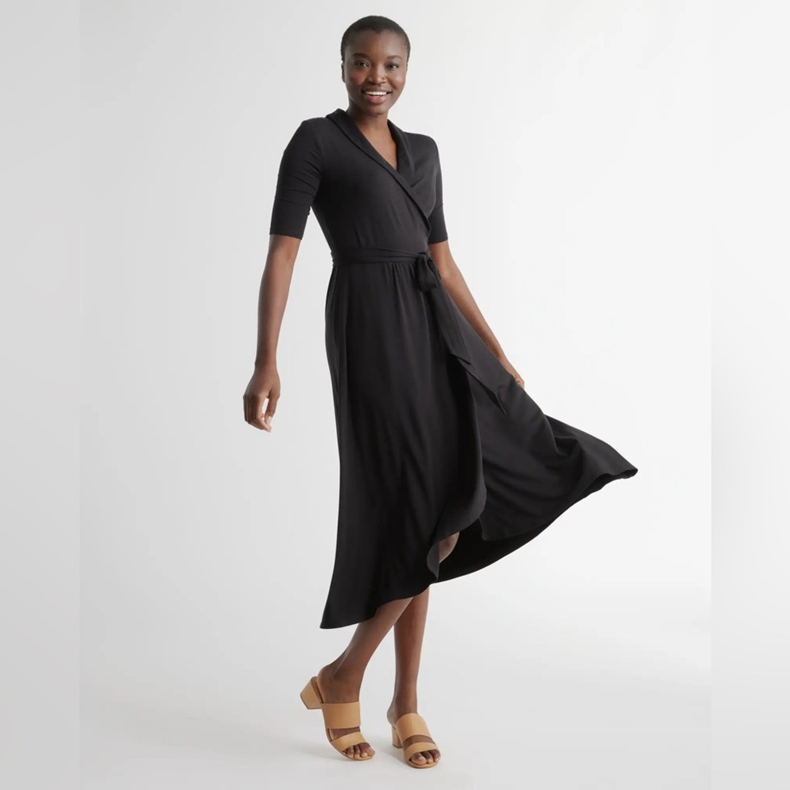 Quince Tencel Jersey Midi Wrap Dress Women’s size small in black