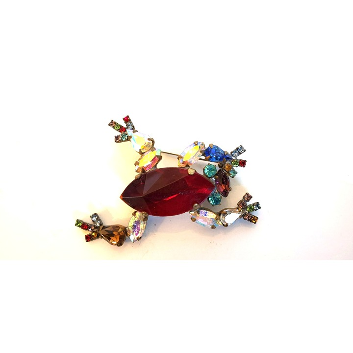 Vintage Multicolored Rhinestone Frog Women's-- Costume Jewelry Unsigned Brooch