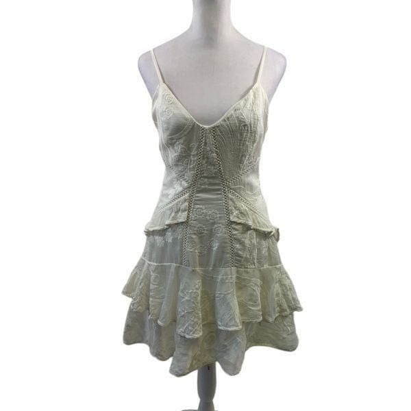 Aijek Ivory Linen Silk Blend Natalia Dress Size 2