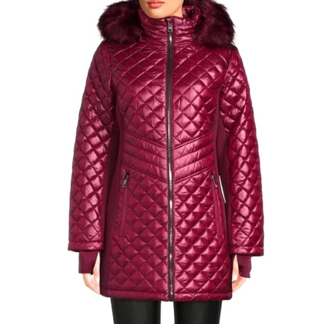 Michael Kors Puffer Jacket Plus Size Detatchable Hood Burgundy Coat XL
