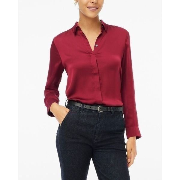 J.Crew Drapey Satin Button-Up Top Vintage Burgundy Long Sleeve Blouse Size M NWT