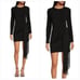 Badgley Mischka Belle Harley Crepe Fringe Crew Neck Long Sleeve Sheath Dress 4