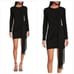 Badgley Mischka Belle Harley Crepe Fringe Crew Neck Long Sleeve Sheath Dress 4