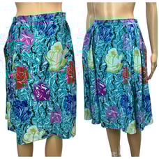 80s Ungaro Parallele Paris Blue Floral Roses Silk Wrap Skirt ITALY | W 28