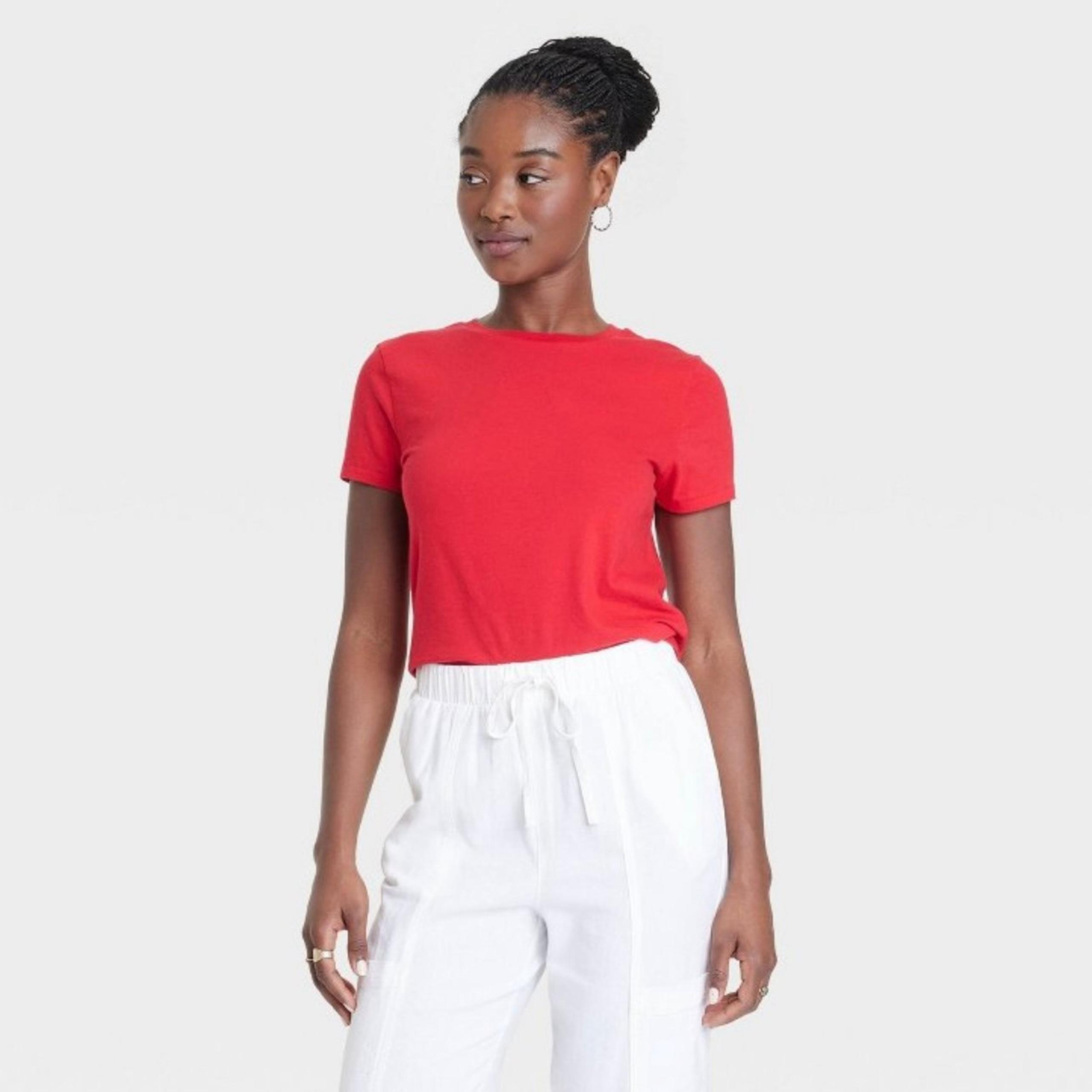 Womens' Short Sleeve Shrunken T-Shirt-Lively Red-Large-Universal Thread
