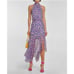 Veronica Beard Leila Floral Print Silk Midi Halter Handkerchief Hem Dress