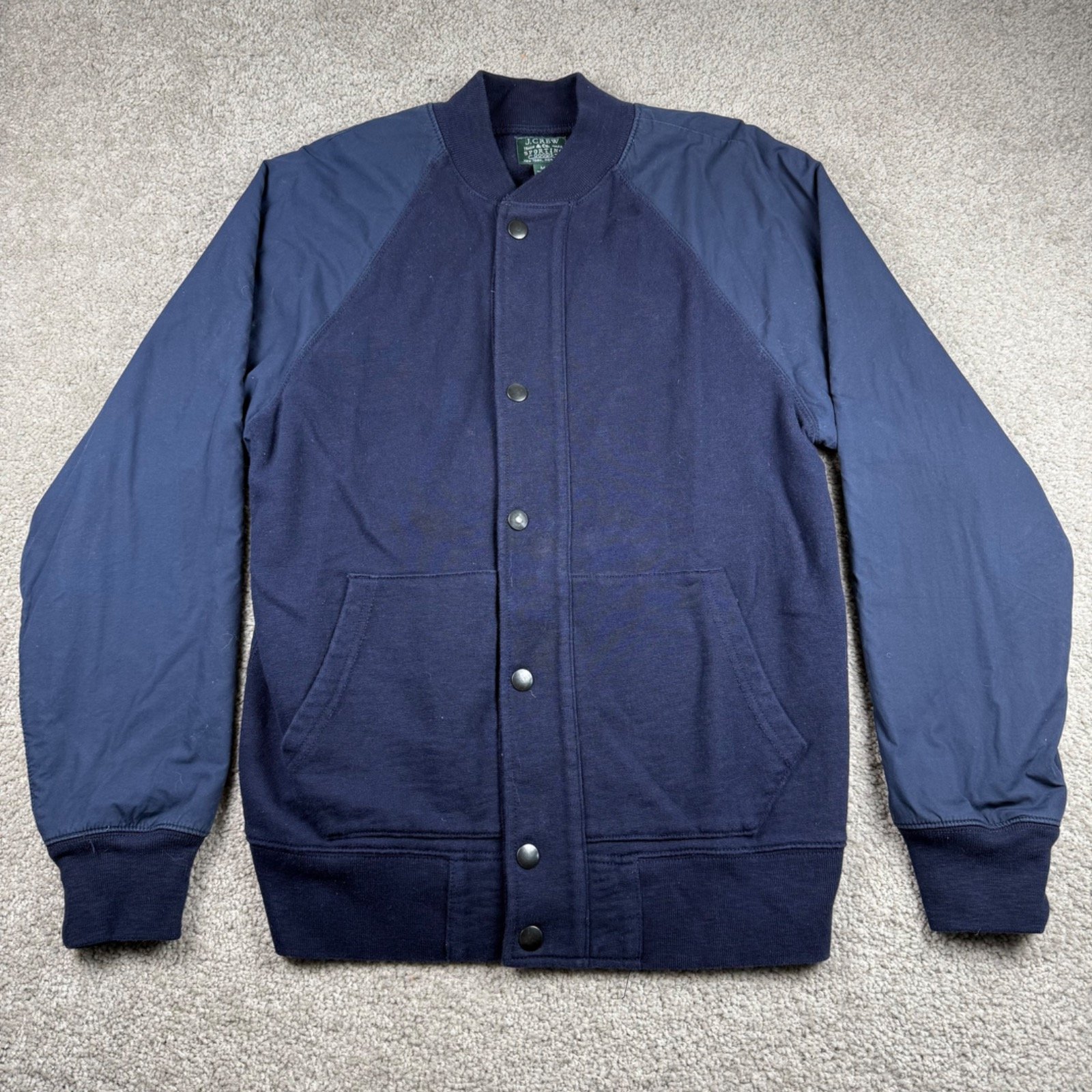 J. Crew Sporting Good Men's Snap Button Down Baseball Bomber Jacket Navy Medium