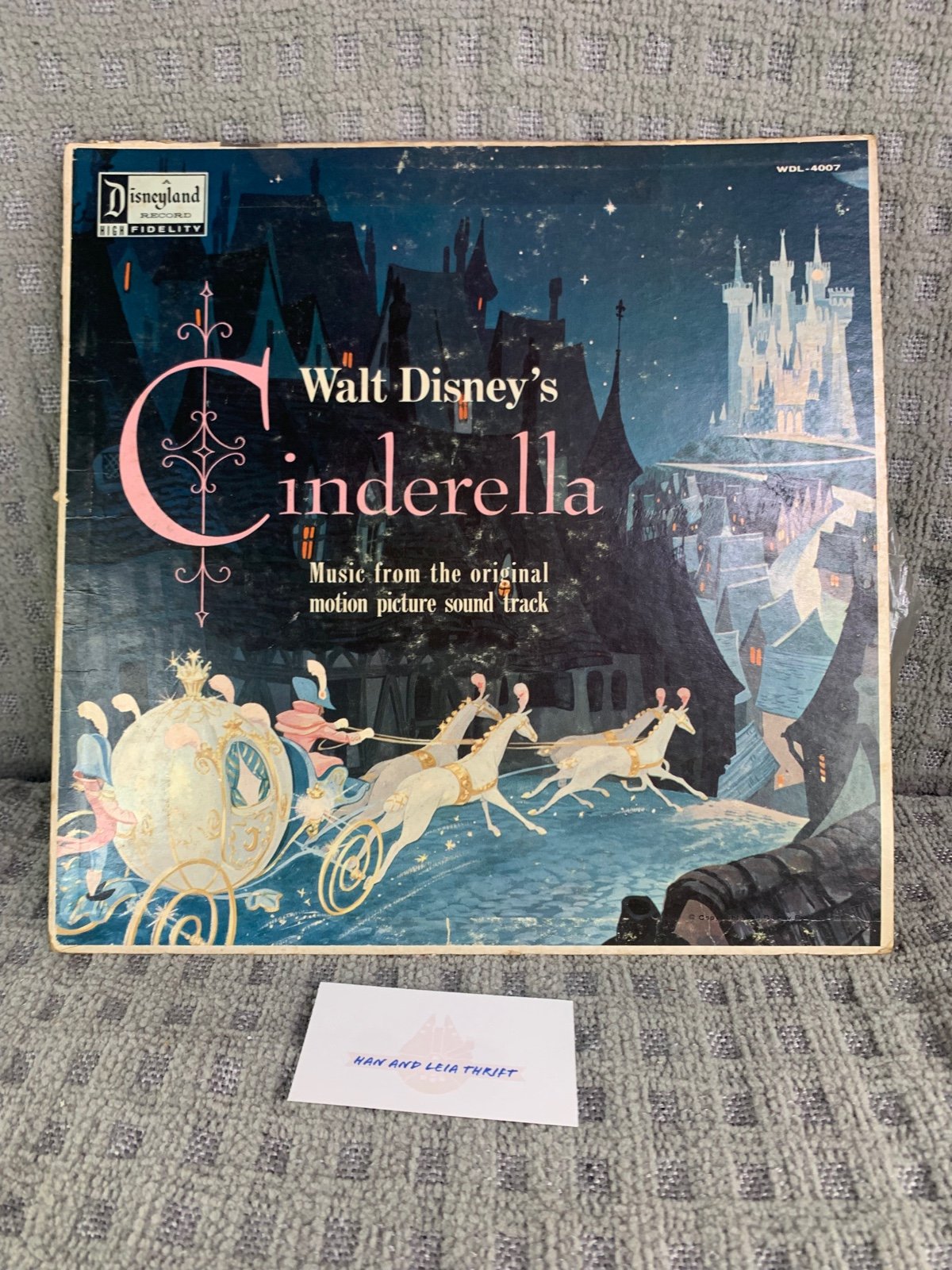 Vintage Walt Disneys Cinderella Soundtrack Vinyl 33 Lp Rare Cover.