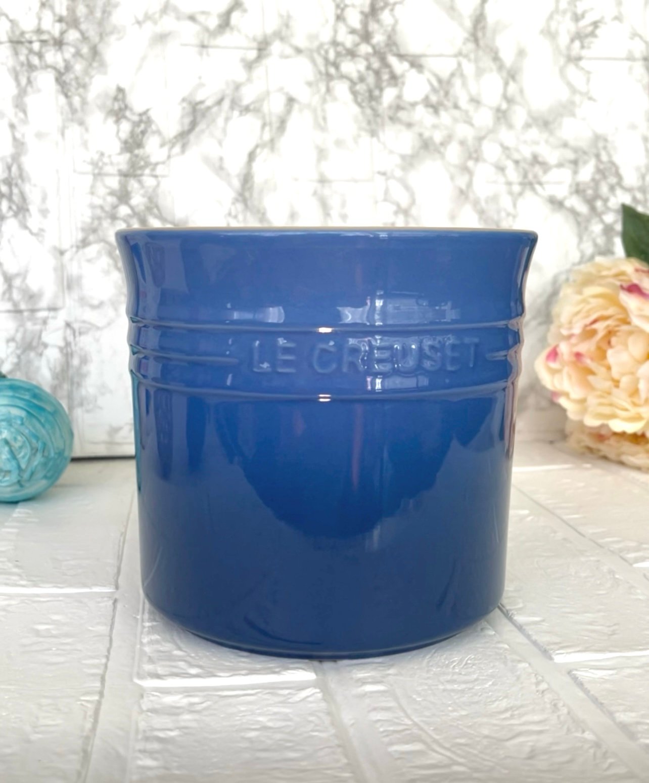New Le Creuset Utensil Crock Holder Stoneware Extra Large Cobalt 2.3L