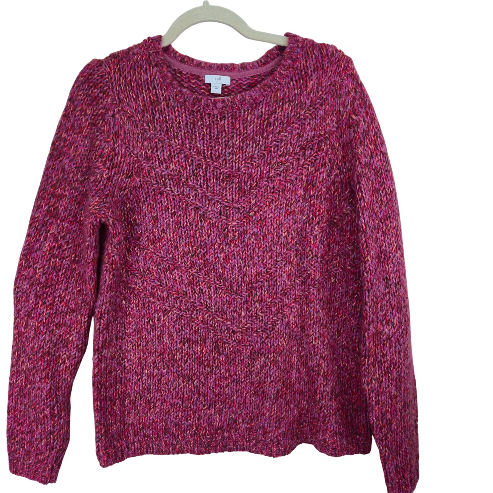 J Jill Wool Blend Womens Knit Sweater Small Pullover Textured Pink Bohemian Cozy