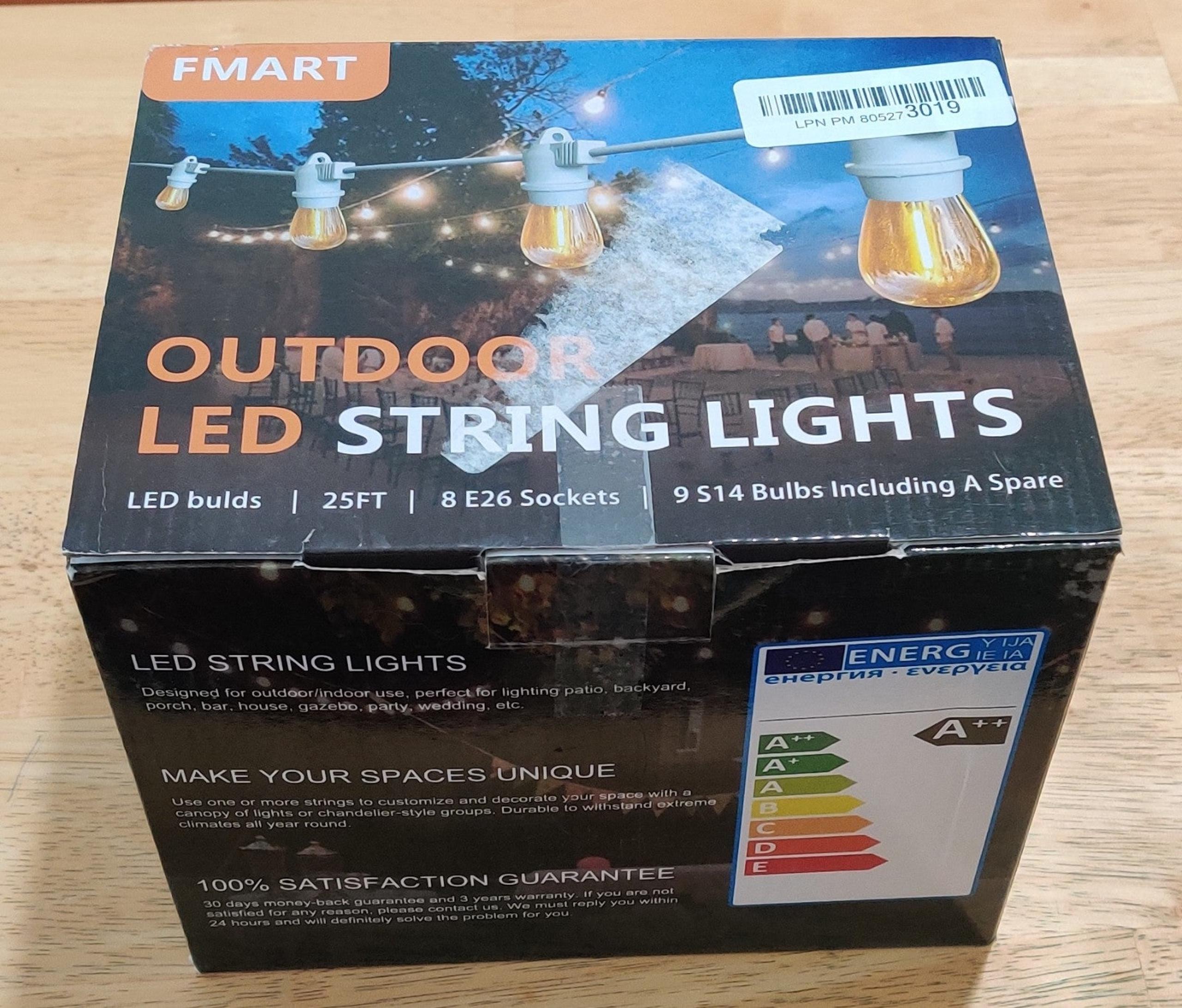 FMART 25ft LED Outdoor String Lights, Edison Style
