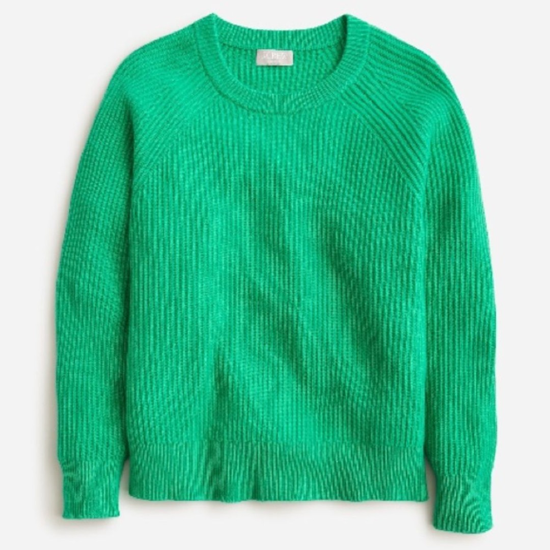 J. Crew Ribbed cashmere oversized crewneck sweater Size L NWT Green #BB402